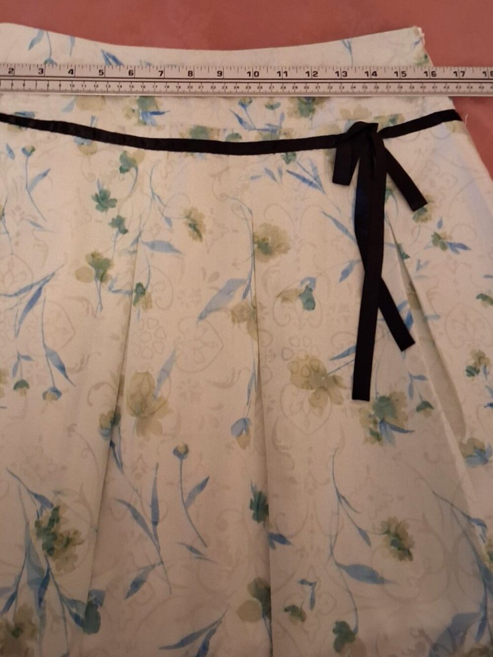 Floral Pleated Lined Midi Skirt A-Line Flared Quality Green Summer Skirts 12 - Picture 8 of 10
